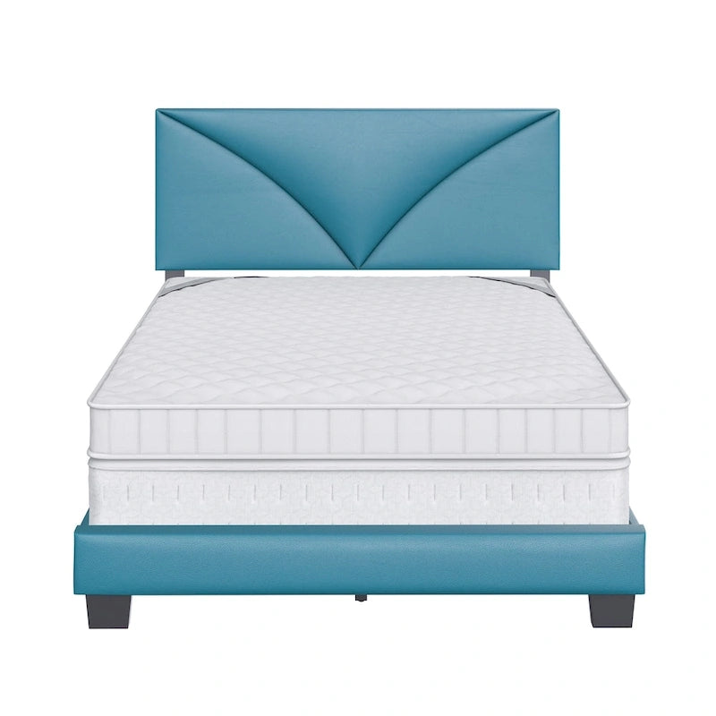 Faux Leather Upholstered Platform Bed Frame with Adjustable Headboard