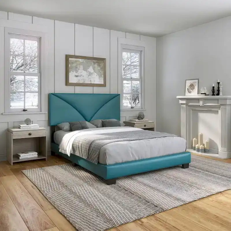 Faux Leather Upholstered Platform Bed Frame with Adjustable Headboard