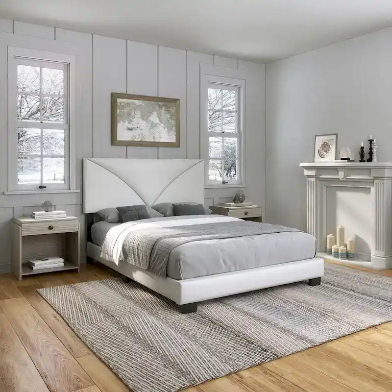 Faux Leather Upholstered Platform Bed Frame with Adjustable Headboard
