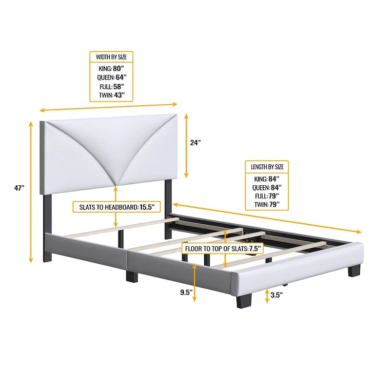 Faux Leather Upholstered Platform Bed Frame with Adjustable Headboard