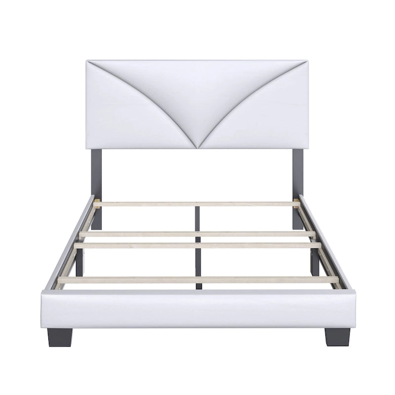 Faux Leather Upholstered Platform Bed Frame with Adjustable Headboard