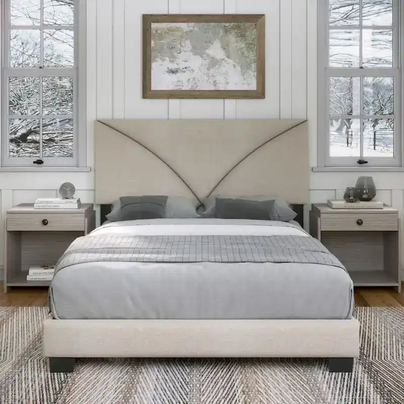 Faux Leather Upholstered Platform Bed Frame with Adjustable Headboard