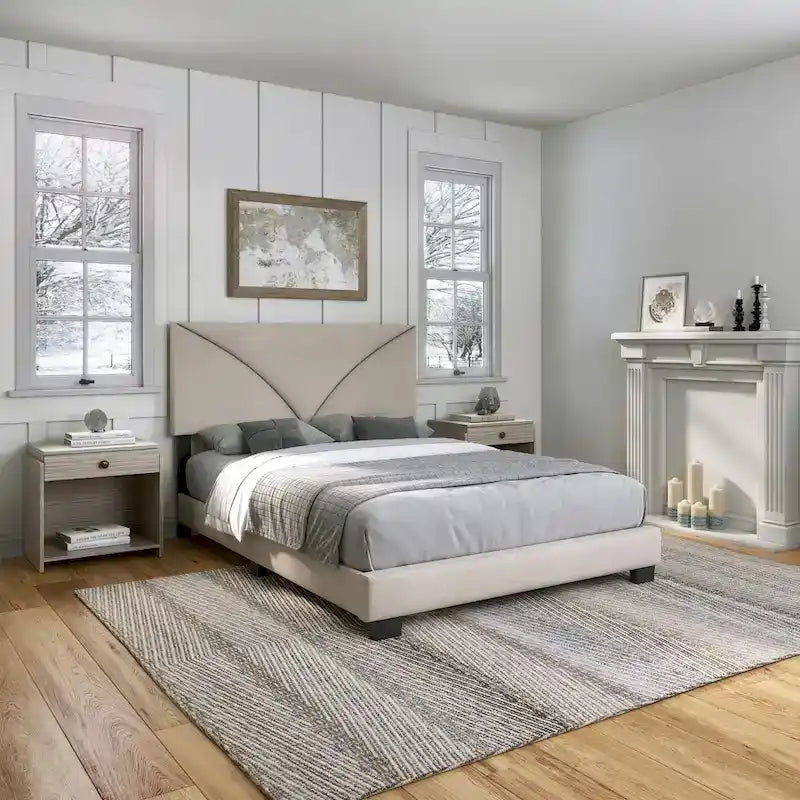 Faux Leather Upholstered Platform Bed Frame with Adjustable Headboard