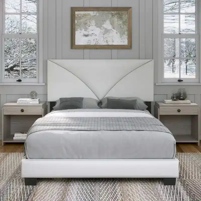 Faux Leather Upholstered Platform Bed Frame with Adjustable Headboard