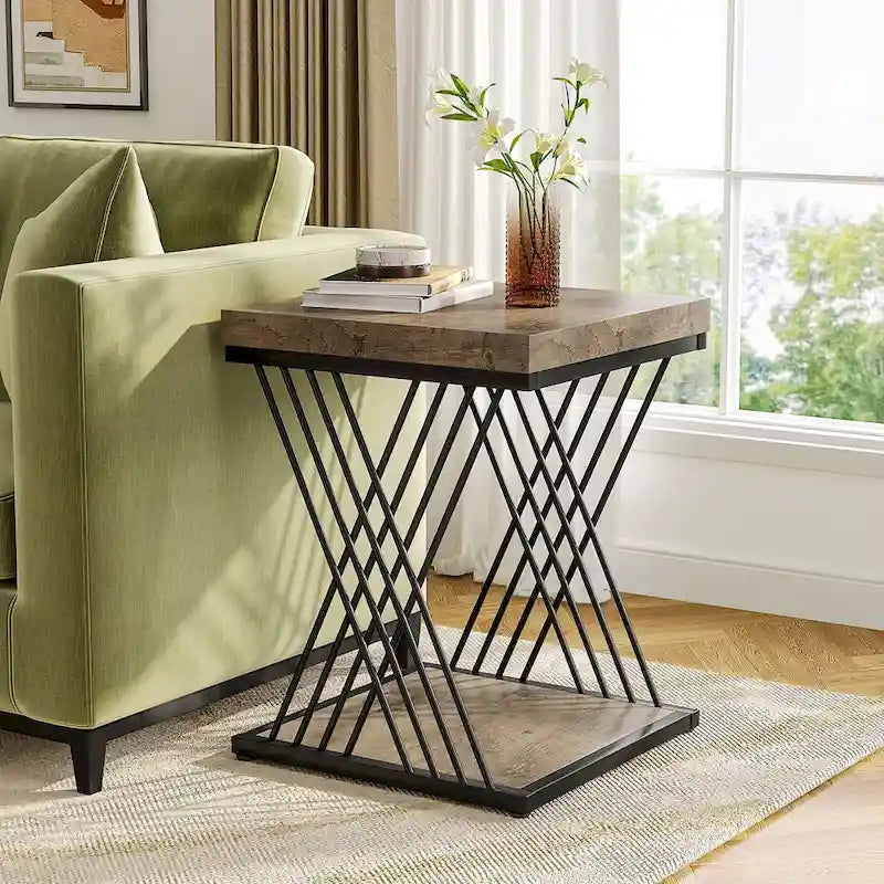 Tavolino quadrato, comodini moderni di metà secolo, tavolino decorativo per il soggiorno