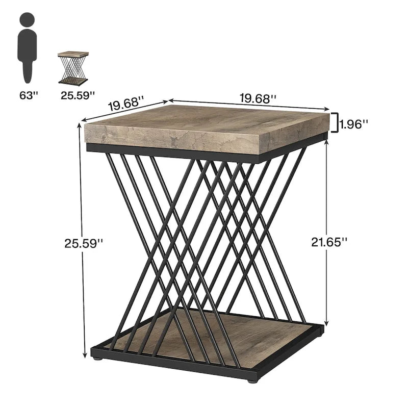 Tavolino quadrato, comodini moderni di metà secolo, tavolino decorativo per il soggiorno