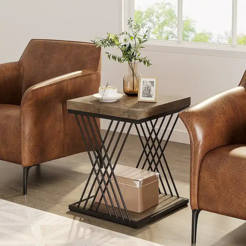 Tavolino quadrato, comodini moderni di metà secolo, tavolino decorativo per il soggiorno