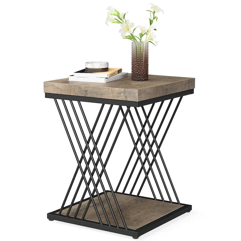 Tavolino quadrato, comodini moderni di metà secolo, tavolino decorativo per il soggiorno