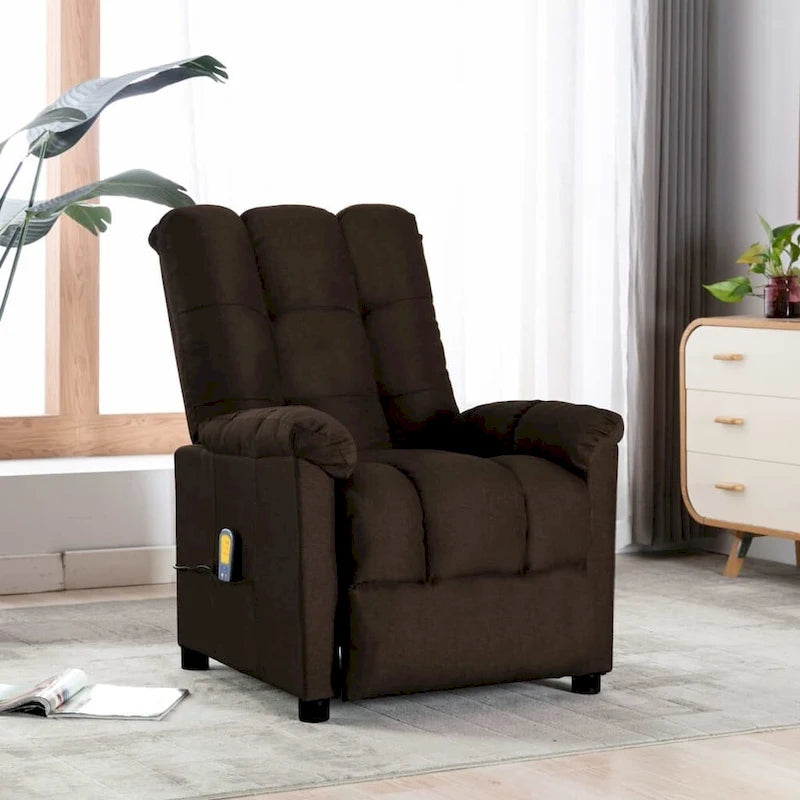 vidaXL Massage Recliner Dark Brown Fabric - 29.1 x 39 x 40.2
