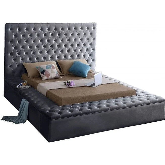 Tufted Velvet Floor-Level Bed Frame with Storage