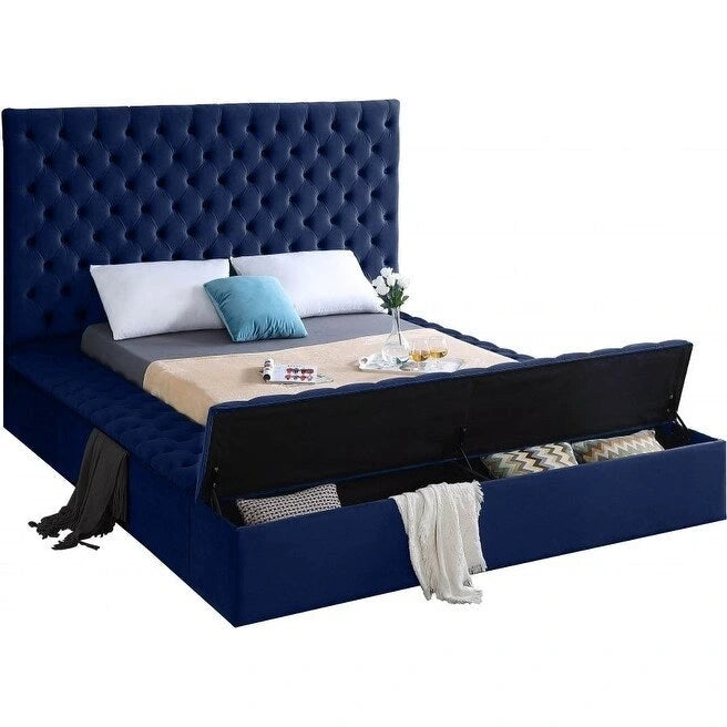 Tufted Velvet Floor-Level Bed Frame with Storage