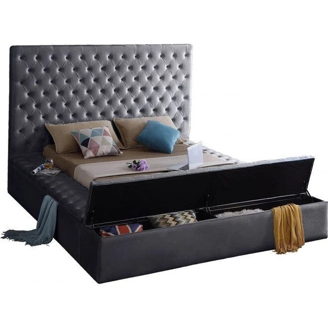 Tufted Velvet Floor-Level Bed Frame with Storage