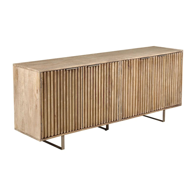 Credenza moderna di metà secolo da 72 pollici in legno di mango scanalato