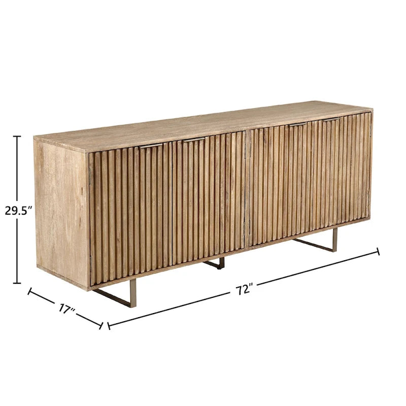 Credenza moderna di metà secolo da 72 pollici in legno di mango scanalato