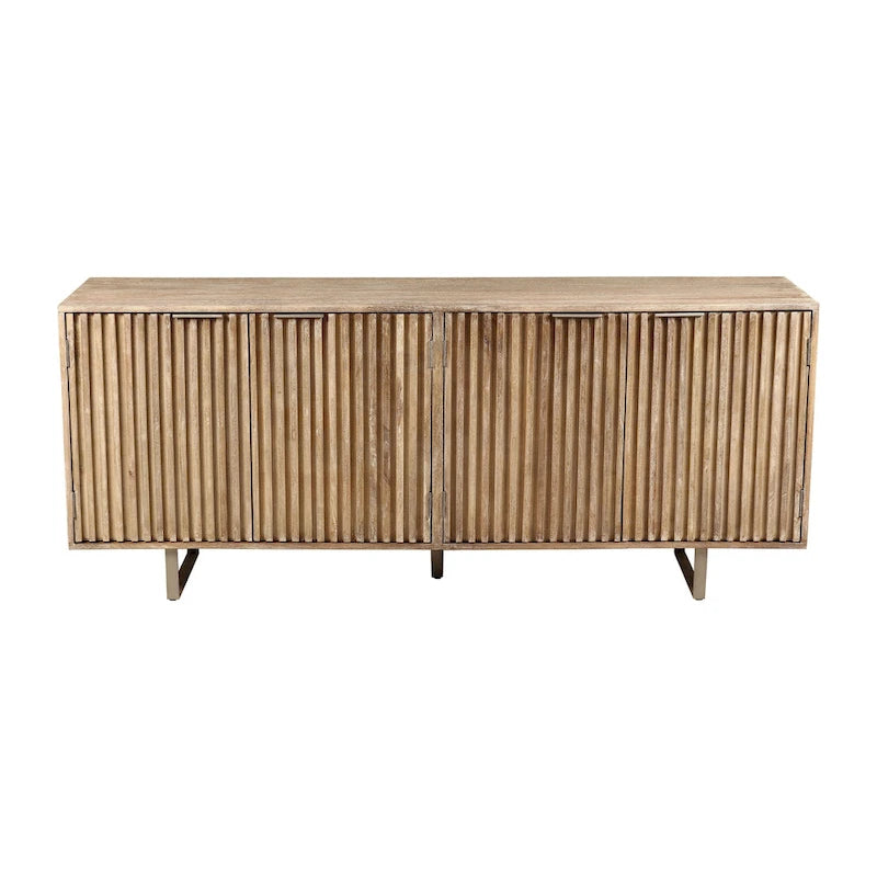 Credenza moderna di metà secolo da 72 pollici in legno di mango scanalato