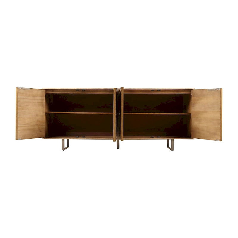 Credenza moderna di metà secolo da 72 pollici in legno di mango scanalato