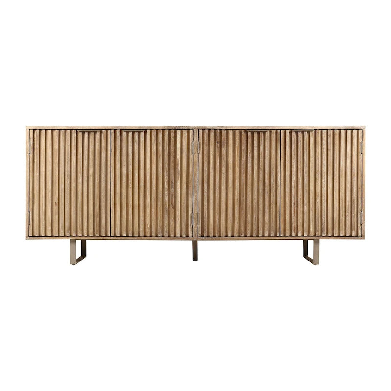 Credenza moderna di metà secolo da 72 pollici in legno di mango scanalato