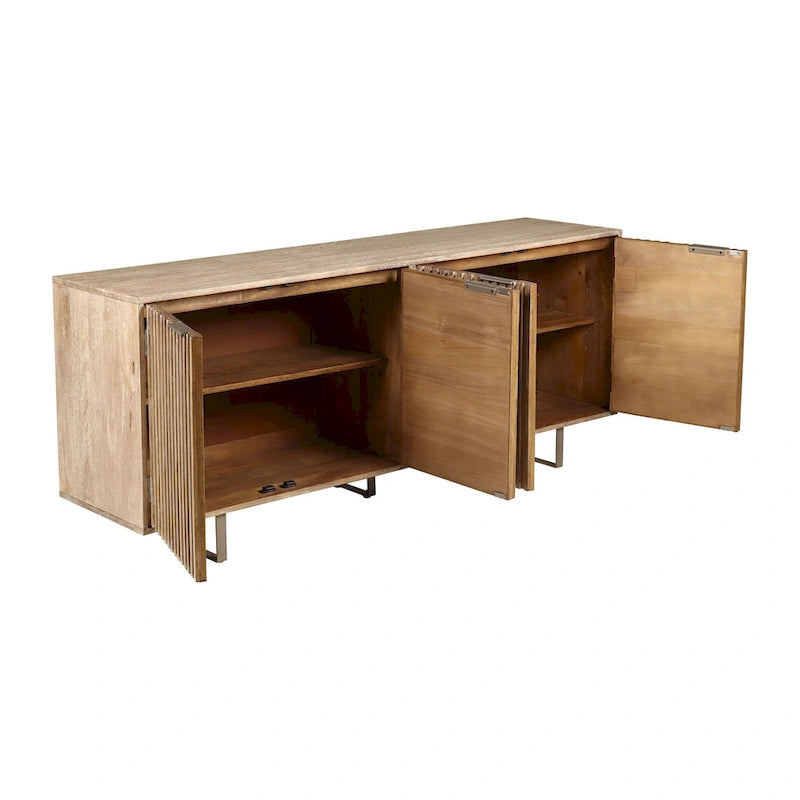 Credenza moderna di metà secolo da 72 pollici in legno di mango scanalato