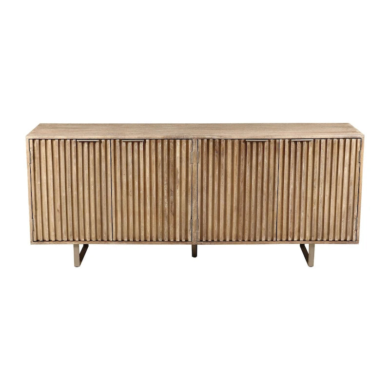 Credenza moderna di metà secolo da 72 pollici in legno di mango scanalato