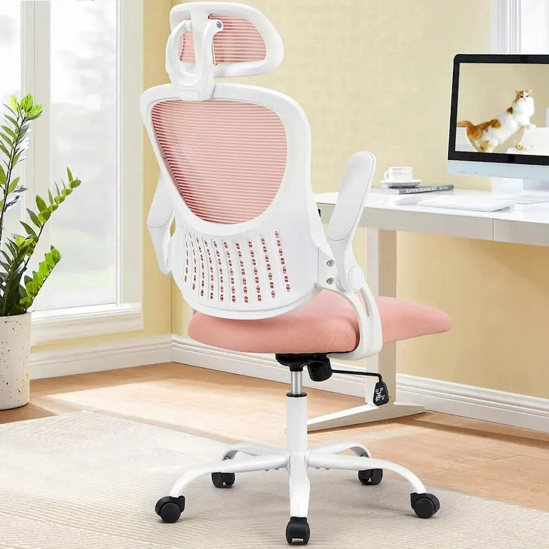 Sedia da ufficio per scrivania e computer, ergonomica, con schienale alto in rete e ruote, poggiatesta regolabile e comodi braccioli ribaltabili