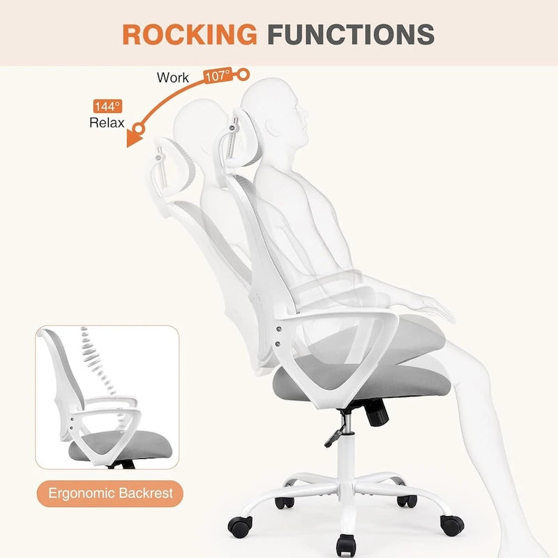 Office Computer Desk Chair, Ergonomic High-Back Mesh Rolling Work Chairs with Wheels Adjustable Headrests, Comfy Flip-up Arms