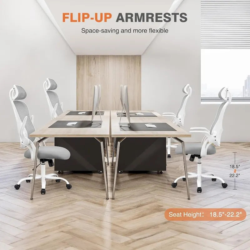 Office Computer Desk Chair, Ergonomic High-Back Mesh Rolling Work Chairs with Wheels Adjustable Headrests, Comfy Flip-up Arms