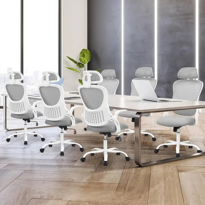 Office Computer Desk Chair, Ergonomic High-Back Mesh Rolling Work Chairs with Wheels Adjustable Headrests, Comfy Flip-up Arms
