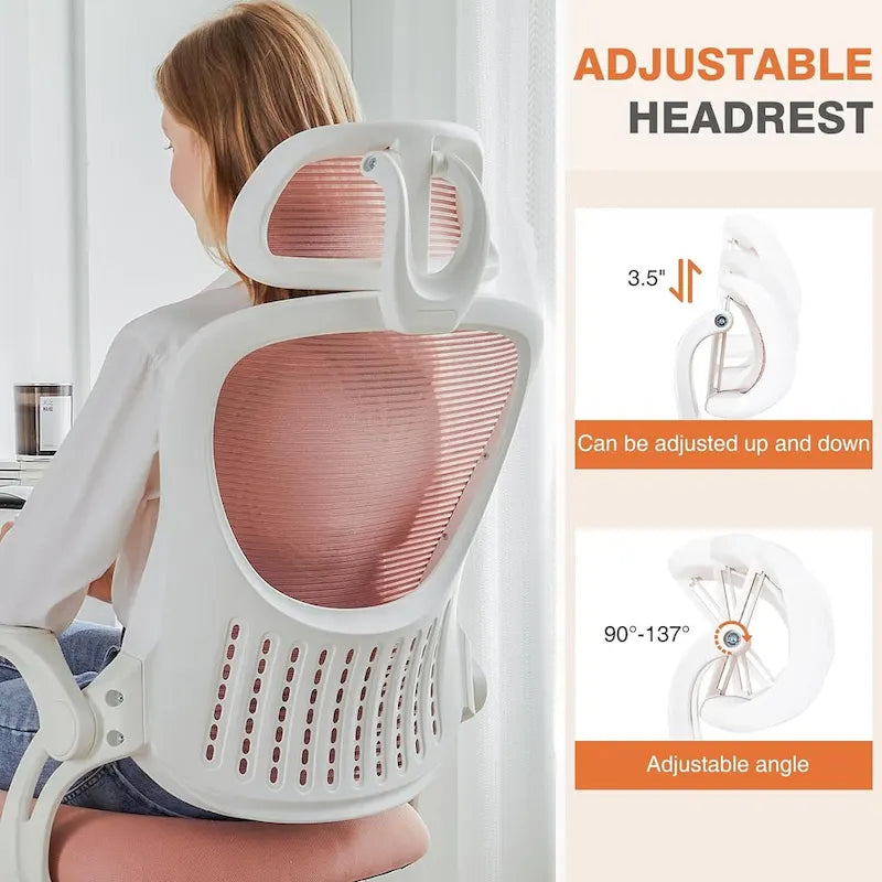 Office Computer Desk Chair, Ergonomic High-Back Mesh Rolling Work Chairs with Wheels Adjustable Headrests, Comfy Flip-up Arms