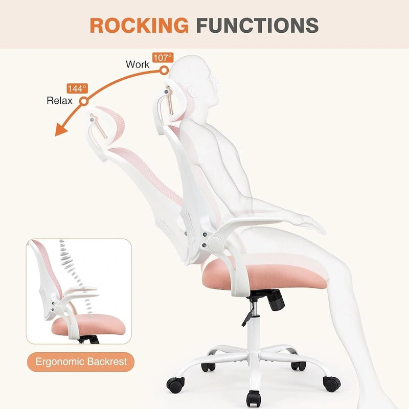 Office Computer Desk Chair, Ergonomic High-Back Mesh Rolling Work Chairs with Wheels Adjustable Headrests, Comfy Flip-up Arms