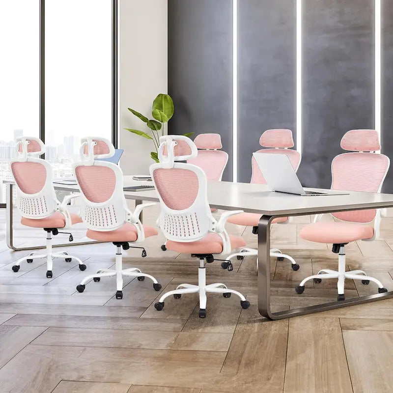 Office Computer Desk Chair, Ergonomic High-Back Mesh Rolling Work Chairs with Wheels Adjustable Headrests, Comfy Flip-up Arms