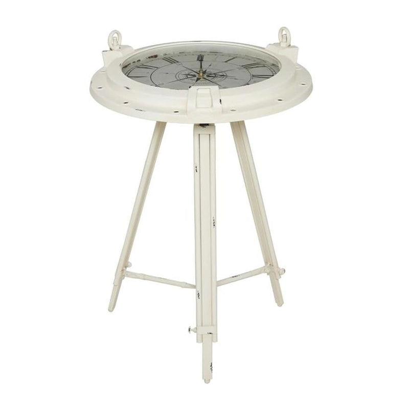 Tavolino da salotto rotondo in metallo stile industriale con orologio