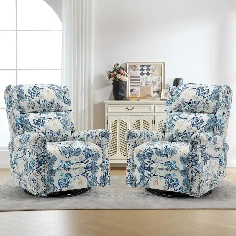 Floral Manual Recliner Swivel Rocking Chair Glider Set of 2