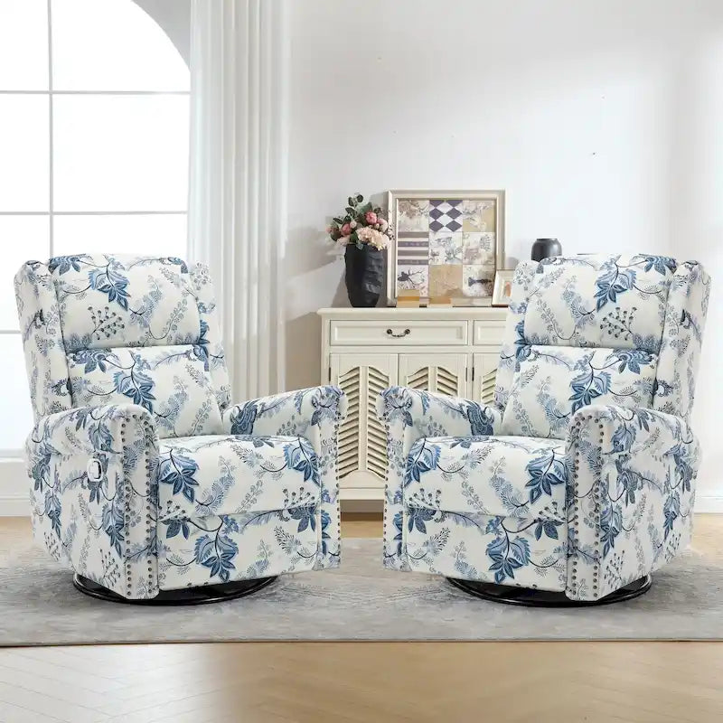 Floral Manual Recliner Swivel Rocking Chair Glider Set of 2
