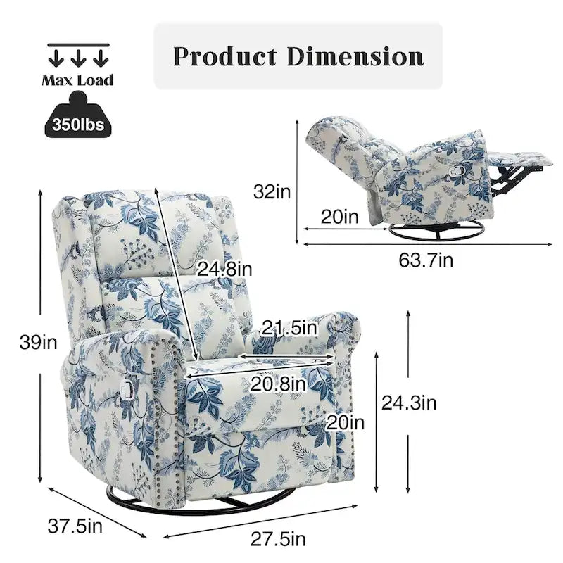 Floral Manual Recliner Swivel Rocking Chair Glider Set of 2