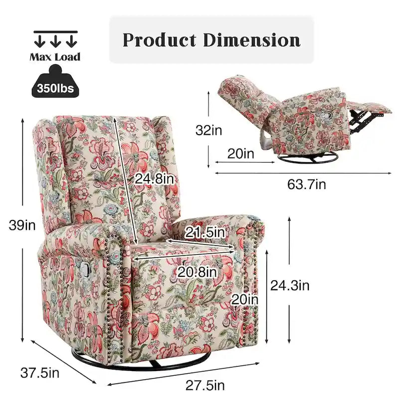 Set di 2 poltrone reclinabili girevoli a dondolo con rivestimento floreale e poggiapiedi