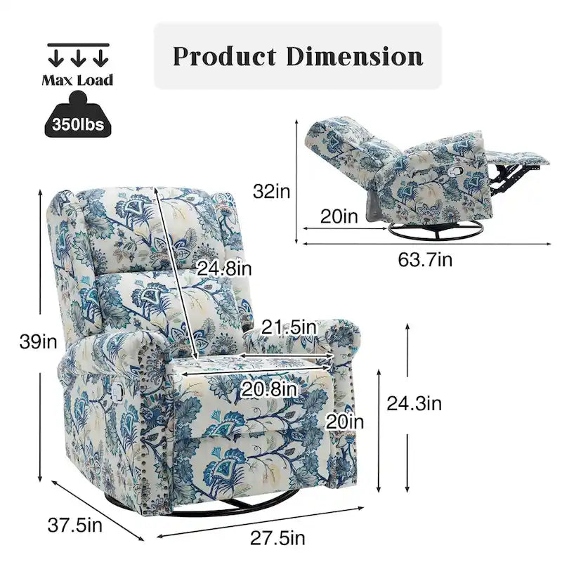 Set di 2 poltrone reclinabili girevoli a dondolo con rivestimento floreale e poggiapiedi