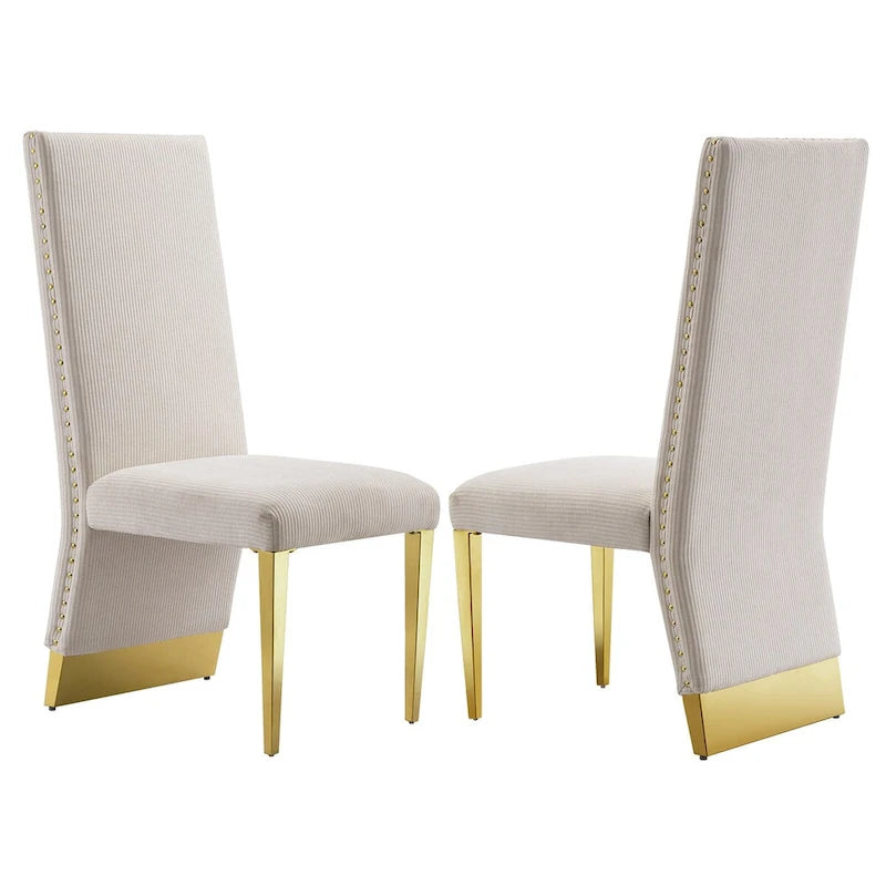 Modern Cream Velvet Dining Chairs with Gold Legs - Set of 2