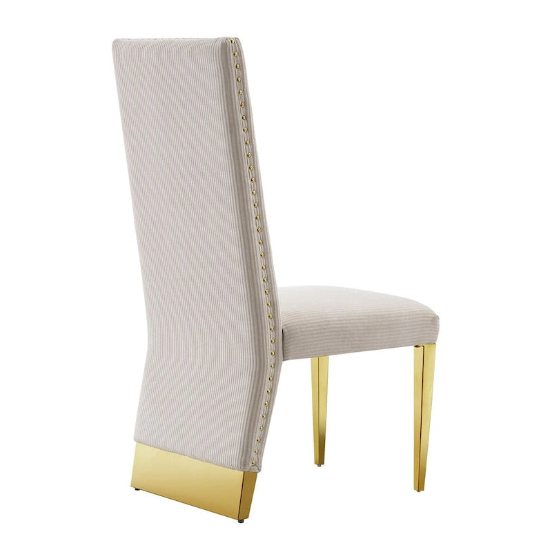 Set di 2 sedie da pranzo moderne in velluto color crema con gambe dorate
