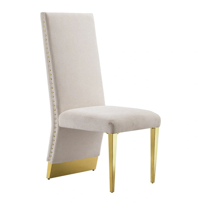 Set di 2 sedie da pranzo moderne in velluto color crema con gambe dorate