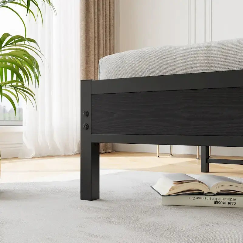 Letto matrimoniale queen size con struttura a piattaforma, testiera con contenitore, stazione di ricarica e porte USB, facile da montare