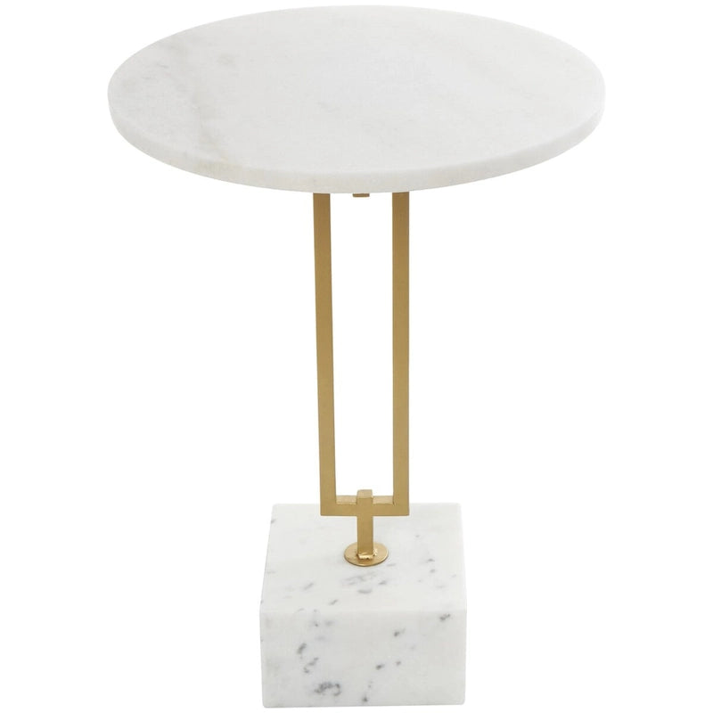 Tavolino laterale geometrico in marmo con base rettangolare in metallo dorato - Bianco
