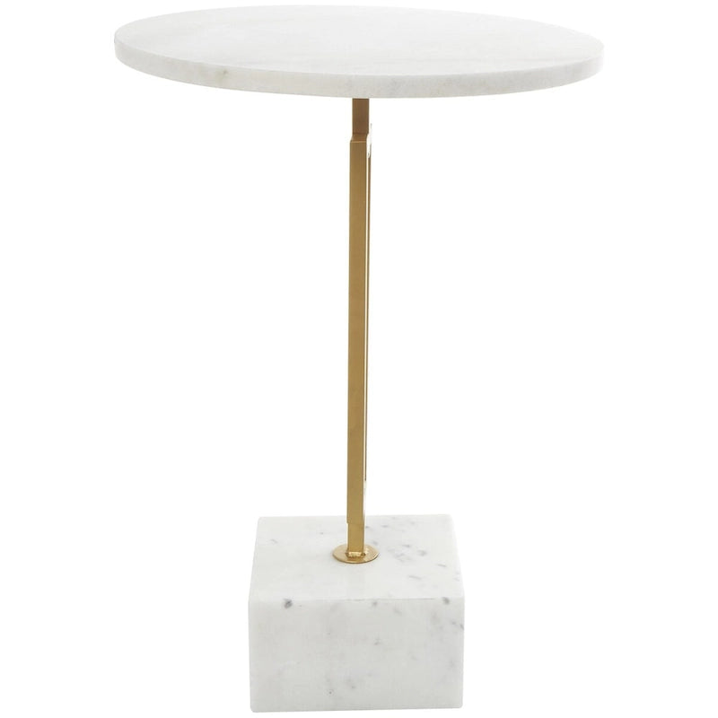 Tavolino laterale geometrico in marmo con base rettangolare in metallo dorato - Bianco